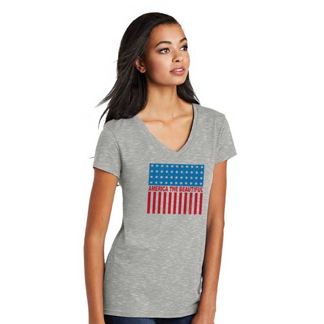 American Flag Stars and Stripes Women's Cotton Graphic Crew T-Shirt